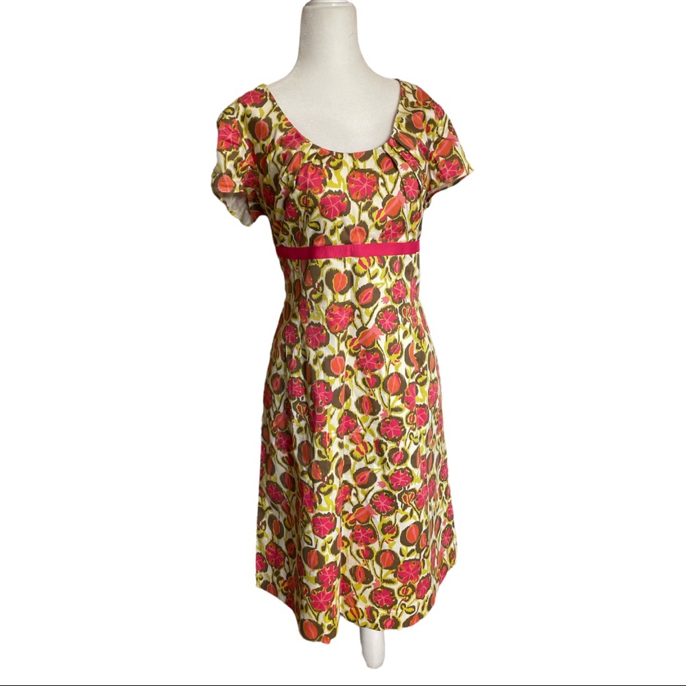 Boden Floral Summer Dress Size 12R, pink and Green A Line Dress Lined